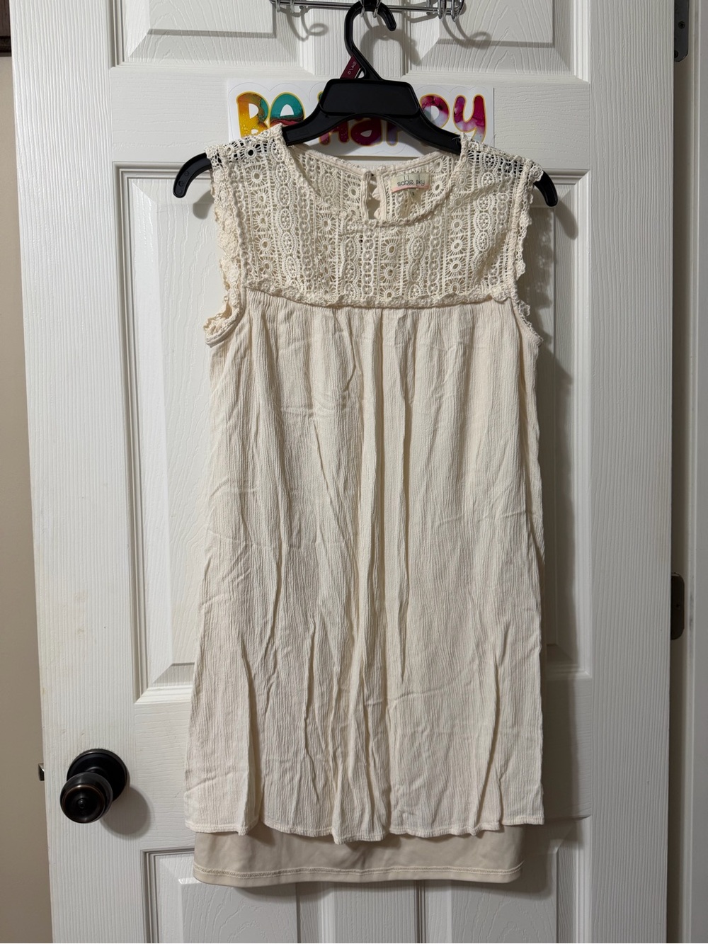 Sleeveless Crochet Yoke Mini Dress in Cream